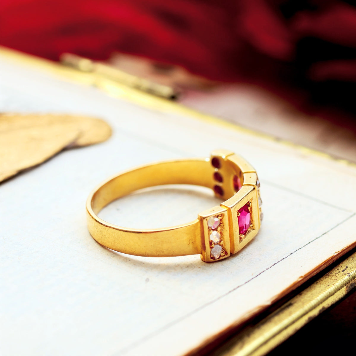 Date 1876 Historical Revival Ruby & Diamond Band Ring