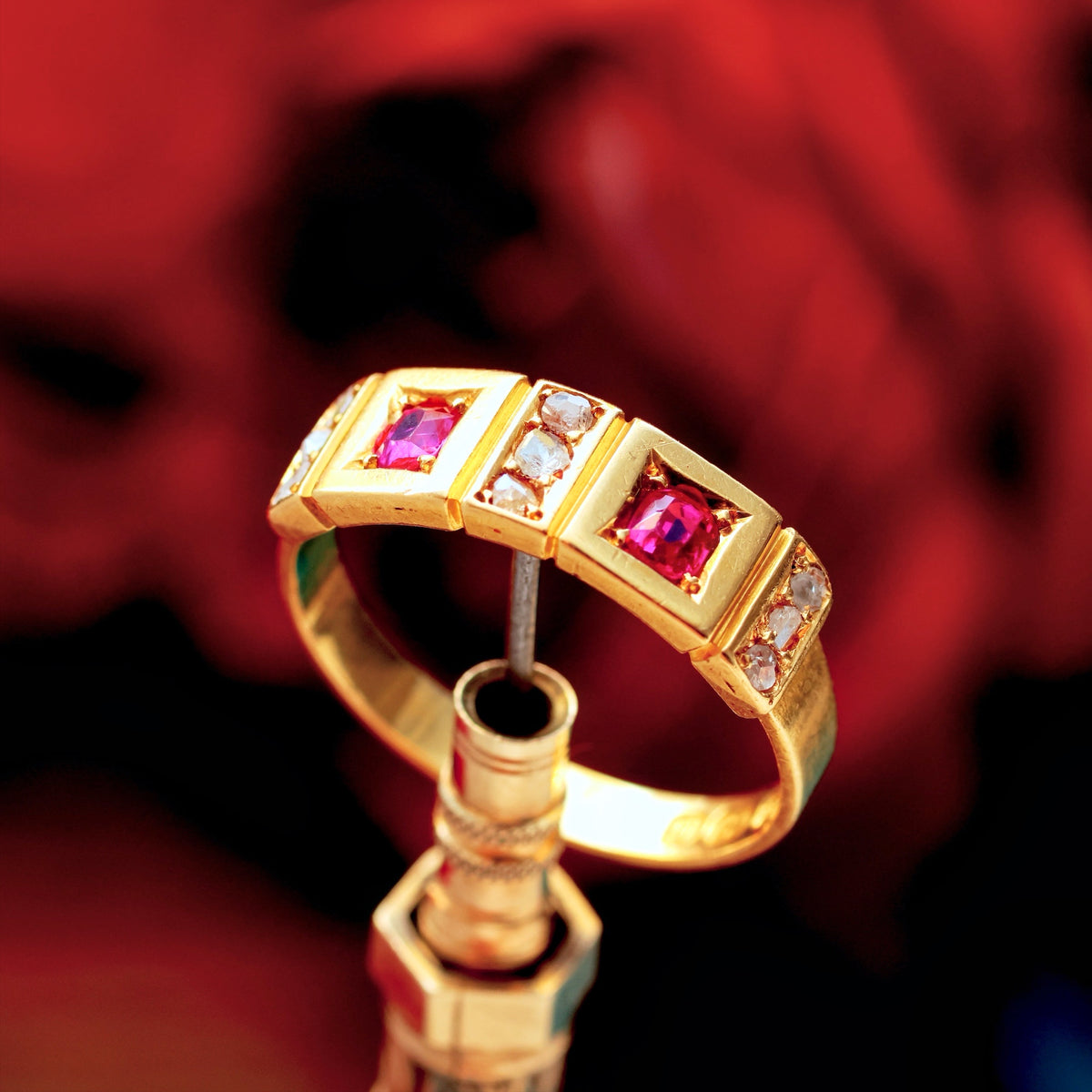 Date 1876 Historical Revival Ruby & Diamond Band Ring