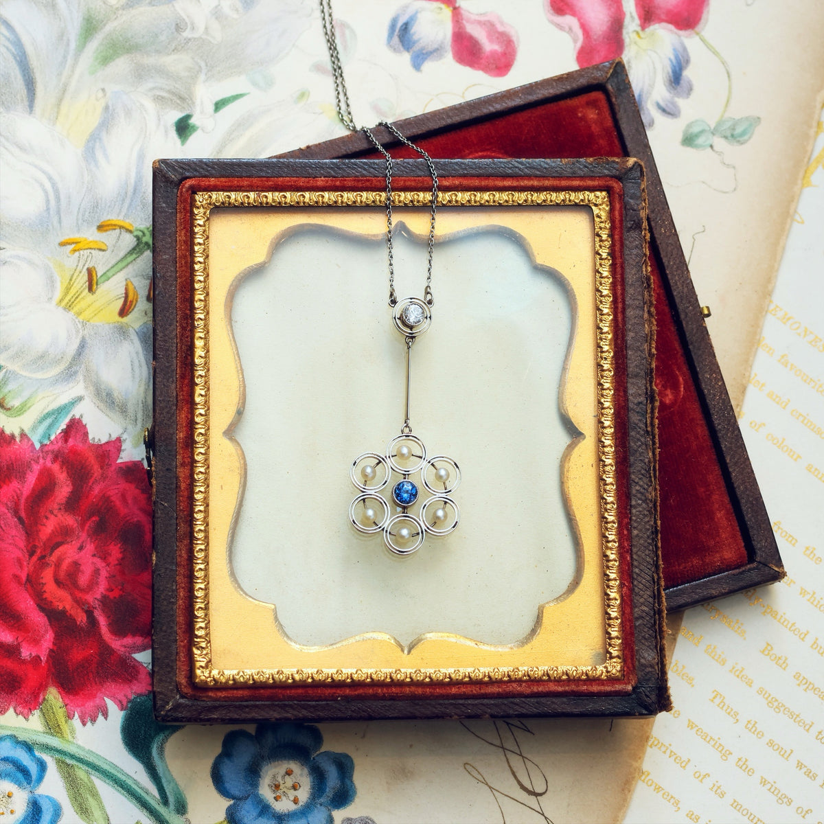 Finest Vintage Platinum Sapphire & Diamond Pendant