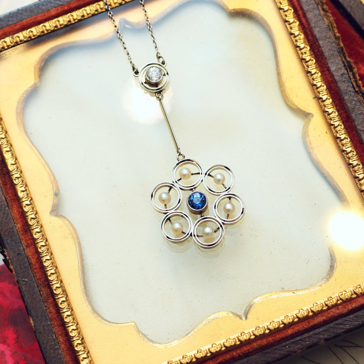 Finest Vintage Platinum Sapphire & Diamond Pendant