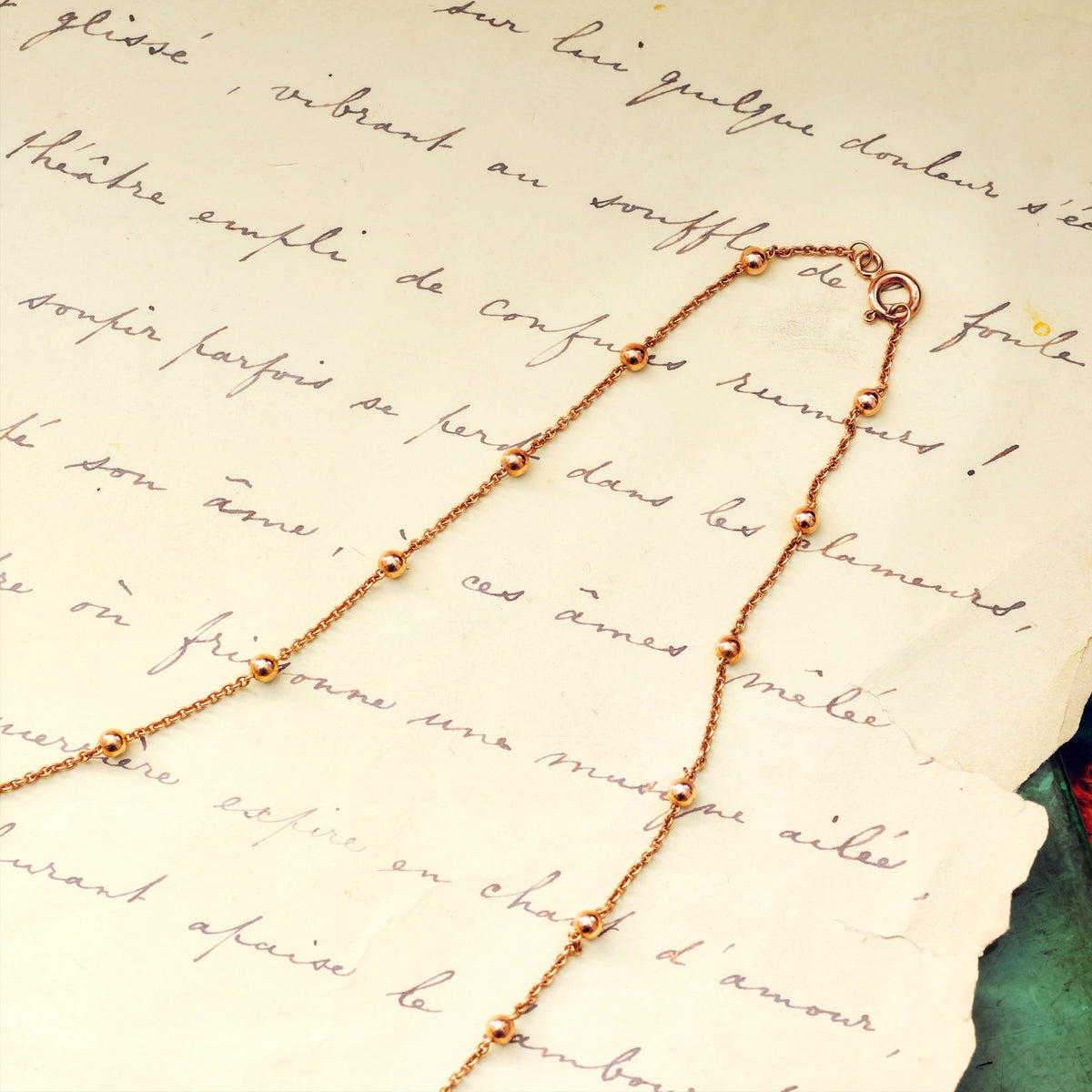 Antique 18" Beaded 9ct Rose Gold Chain