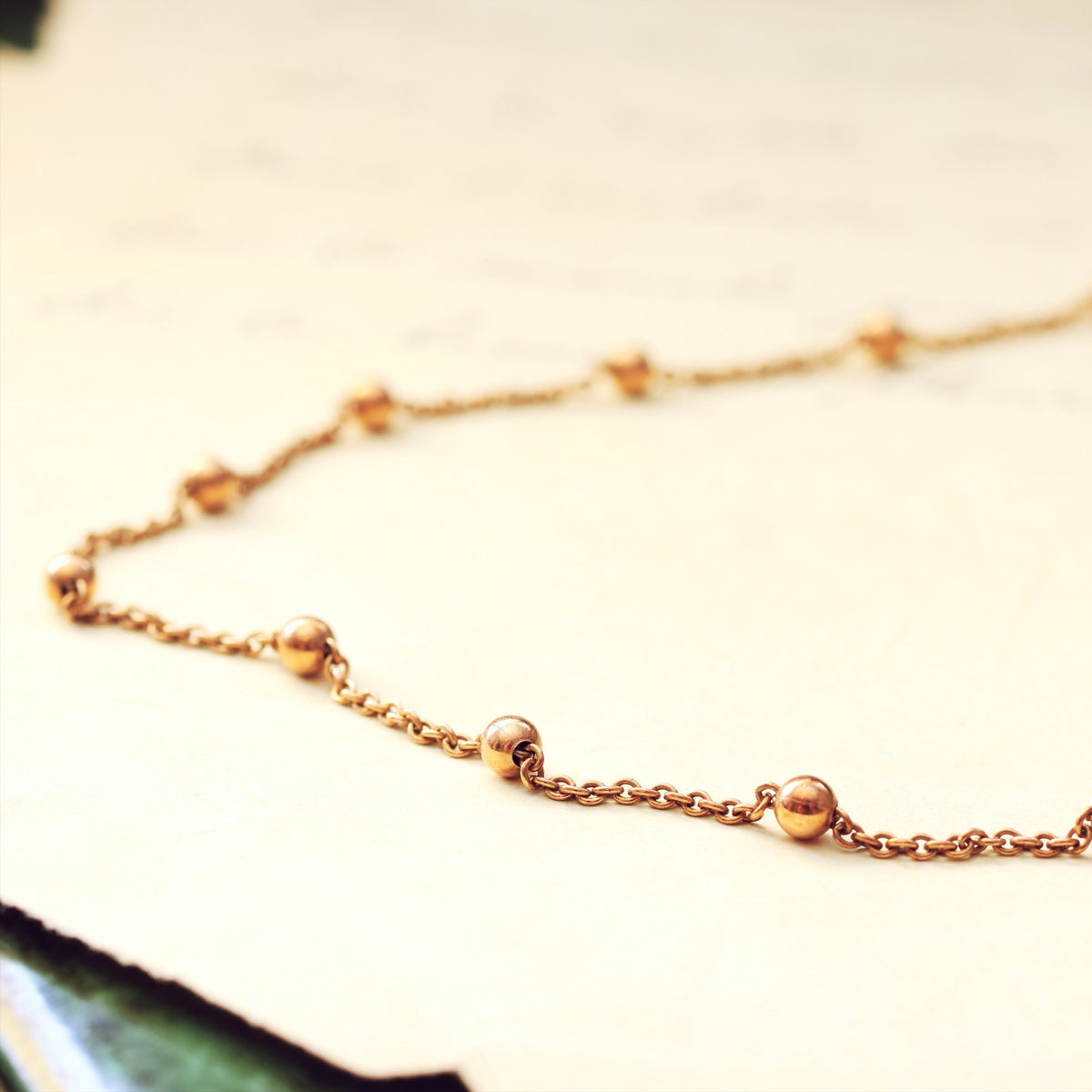 Antique 18" Beaded 9ct Rose Gold Chain