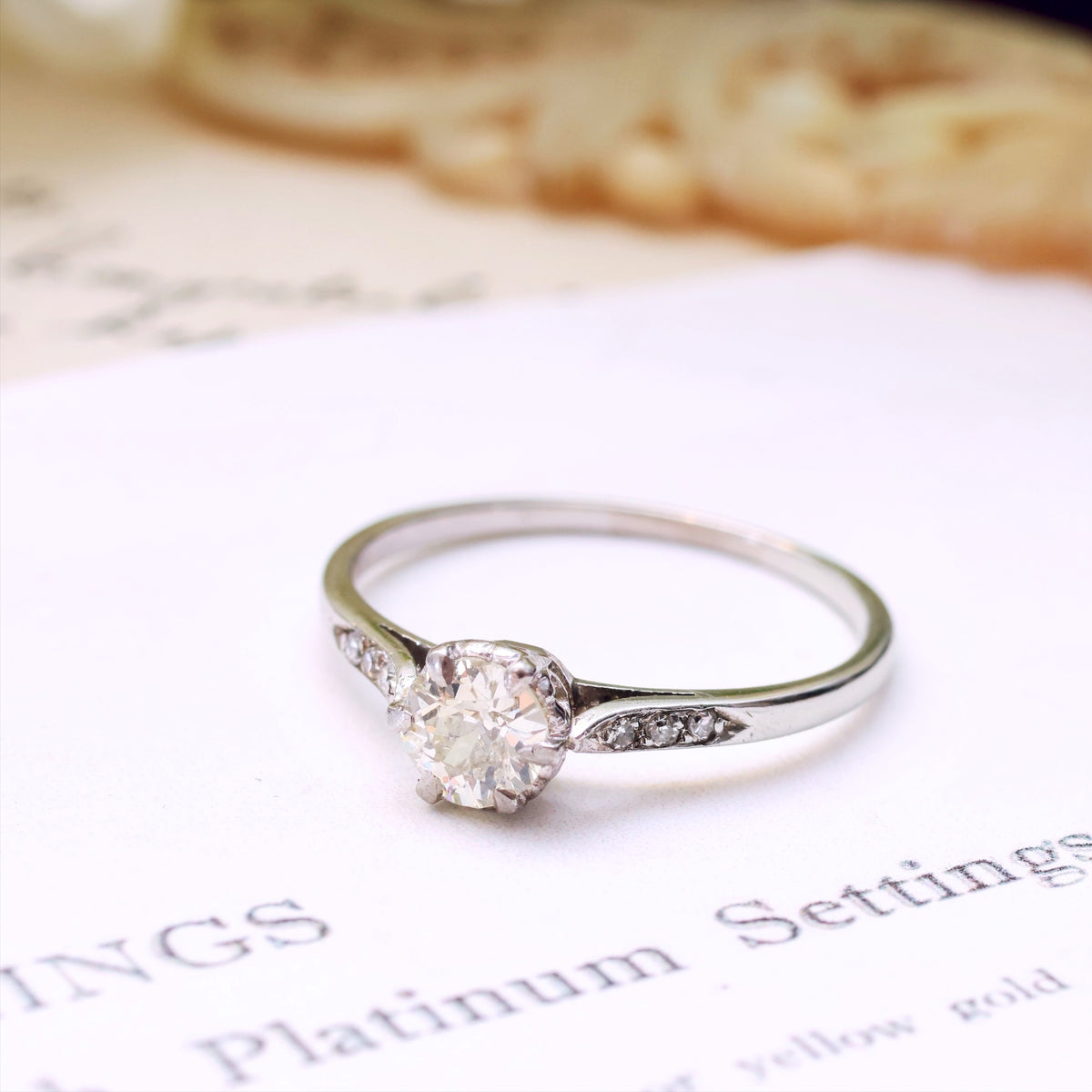 Classic Vintage Platinum Hand Cut Diamond Engagement Ring