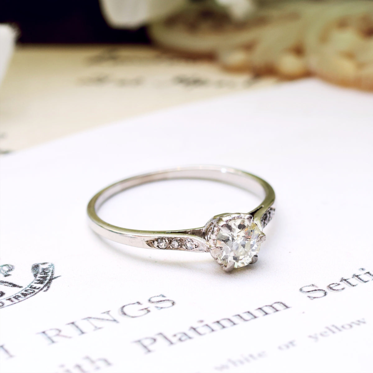 Classic Vintage Platinum Hand Cut Diamond Engagement Ring