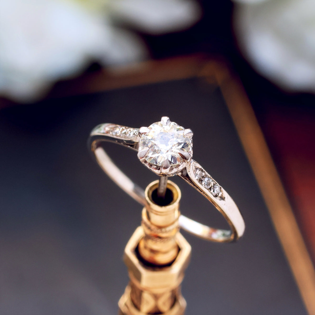 Classic Vintage Platinum Hand Cut Diamond Engagement Ring