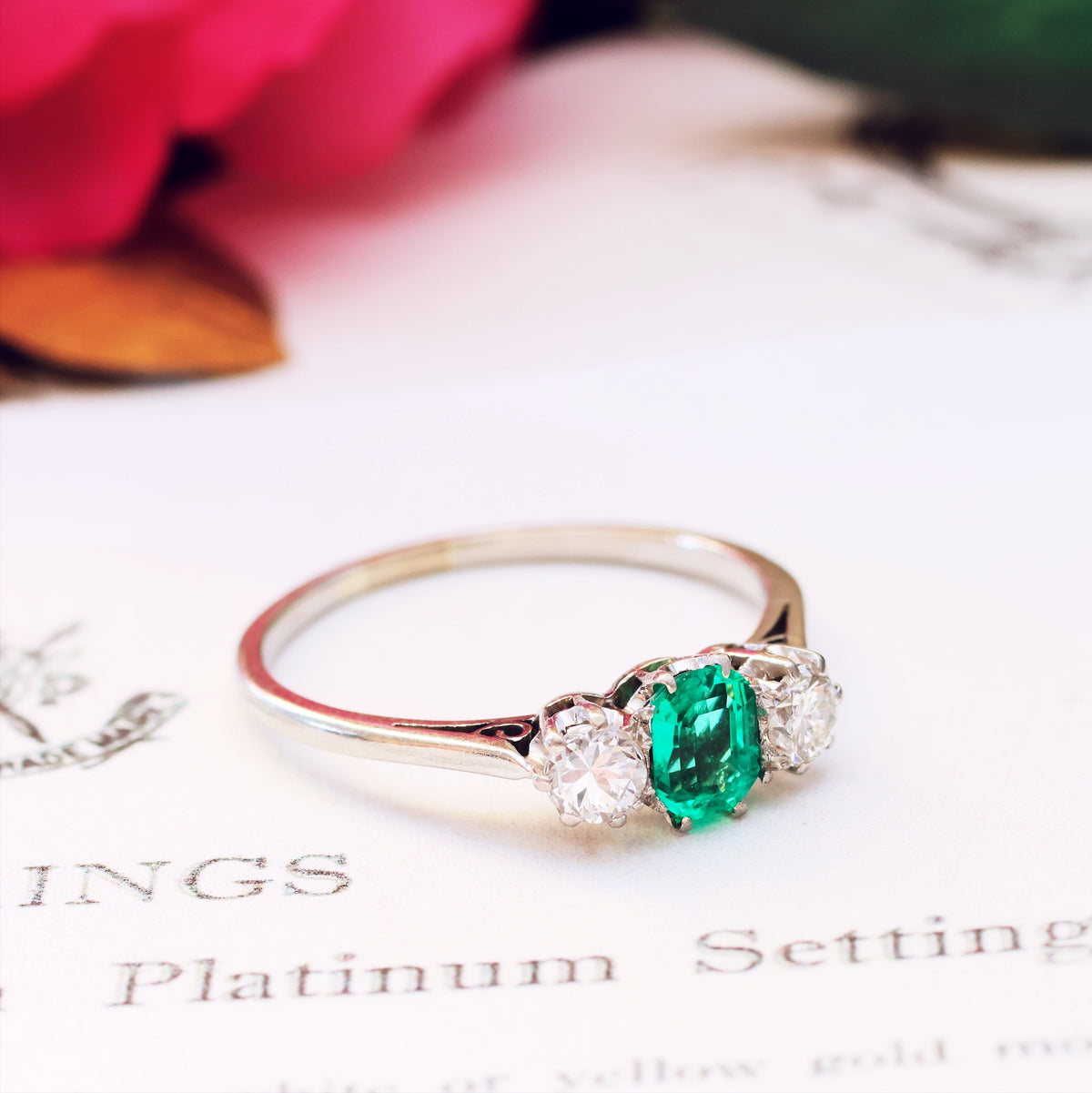 Vintage Emerald & Diamond Trilogy Engagement Ring