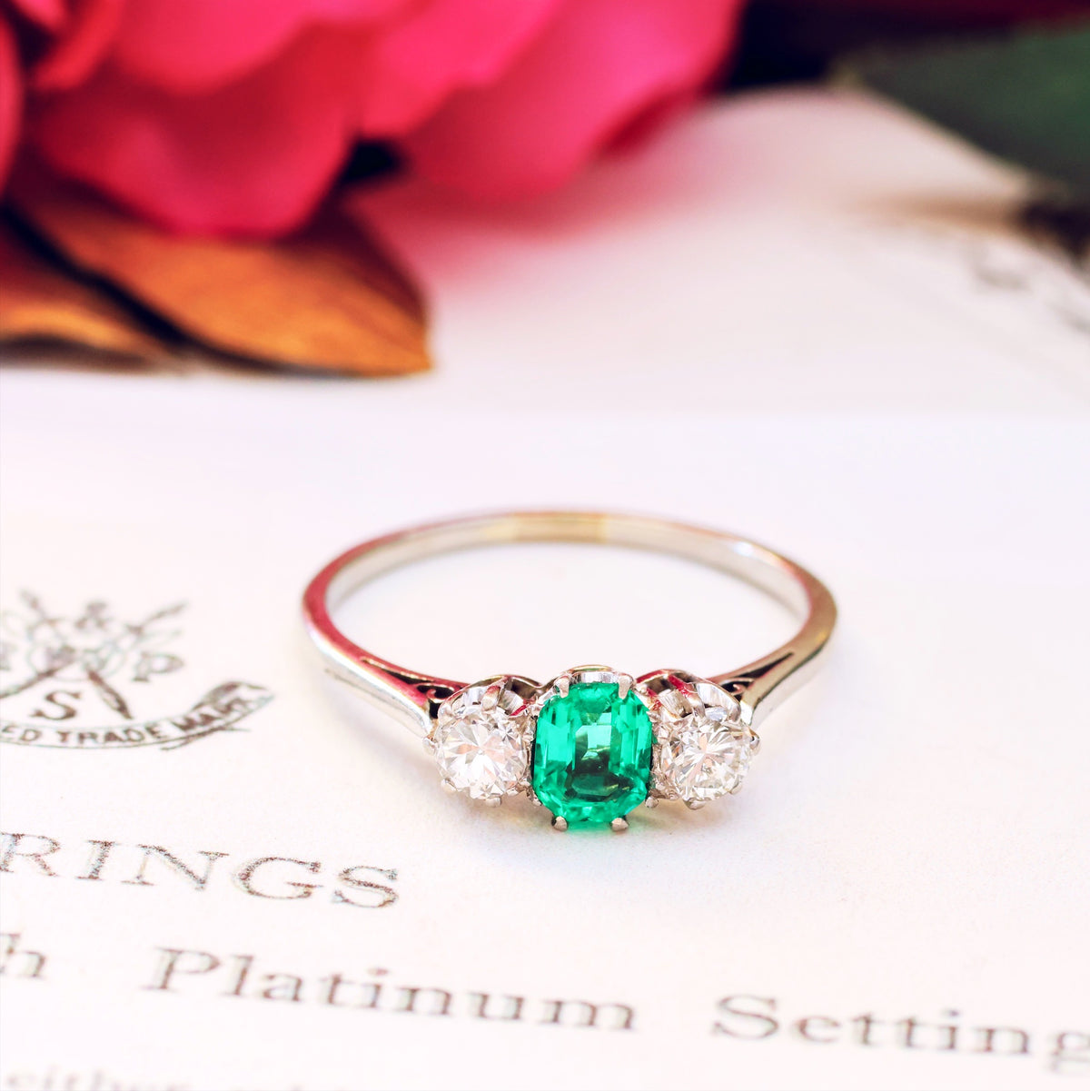 Vintage Emerald & Diamond Trilogy Engagement Ring