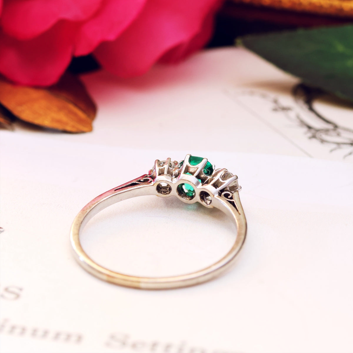 Vintage Emerald & Diamond Trilogy Engagement Ring