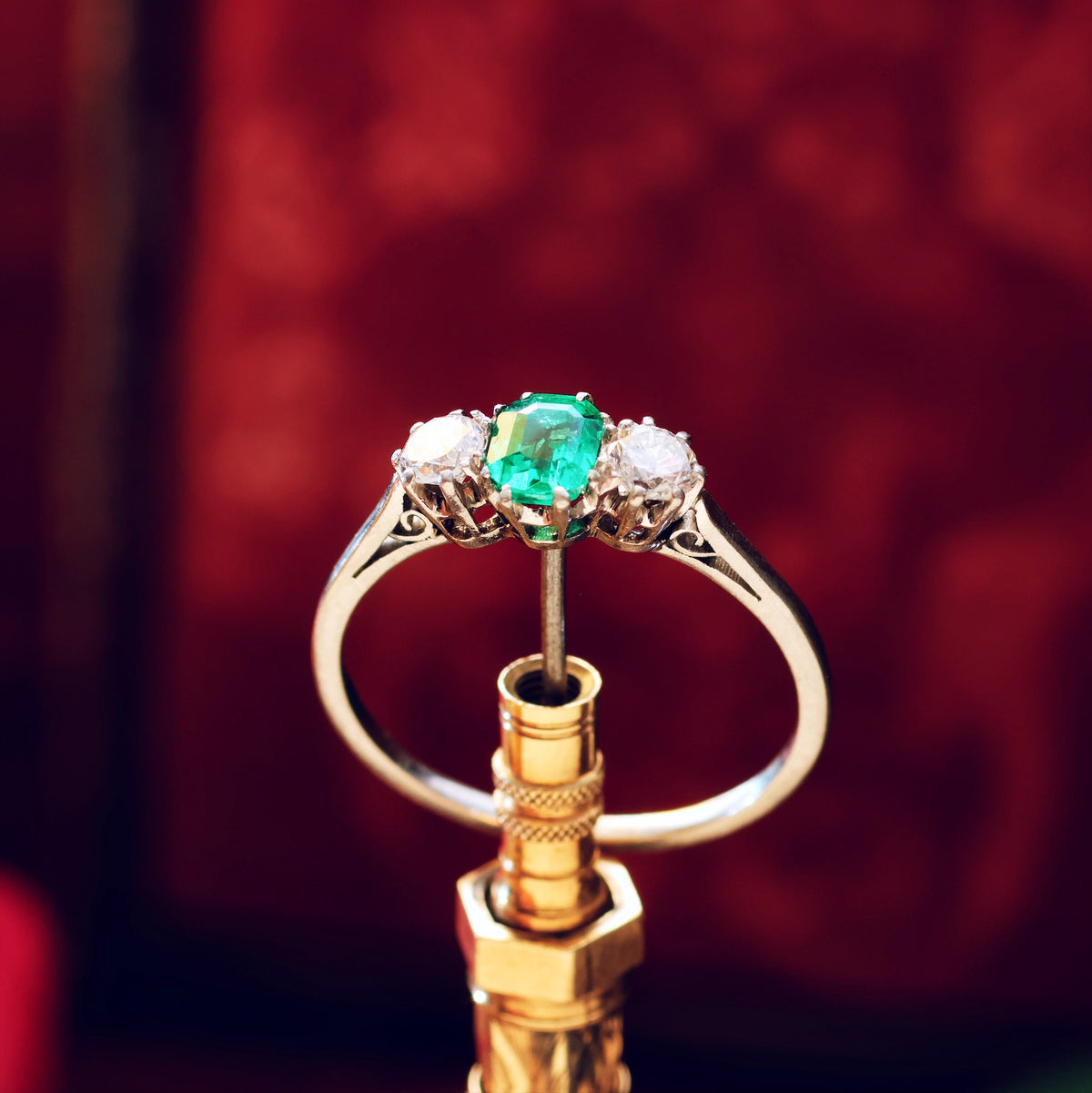 Vintage Emerald & Diamond Trilogy Engagement Ring