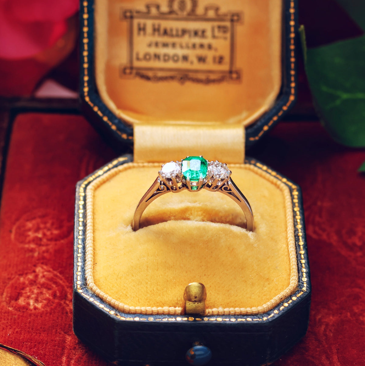 Vintage Emerald & Diamond Trilogy Engagement Ring