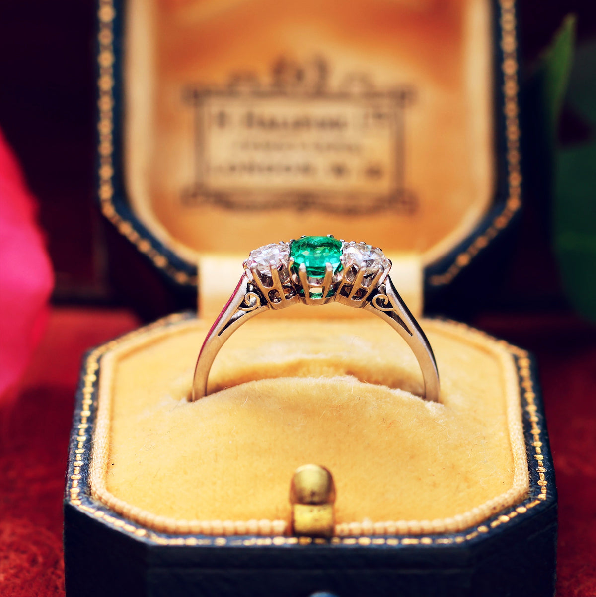 Vintage Emerald & Diamond Trilogy Engagement Ring