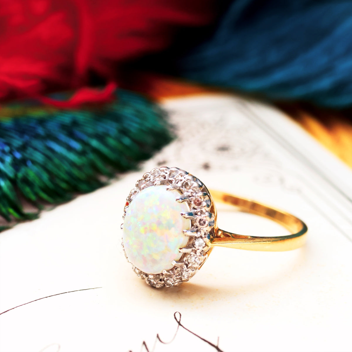 Date 1976 Rainbow Opal & Diamond Cluster Ring