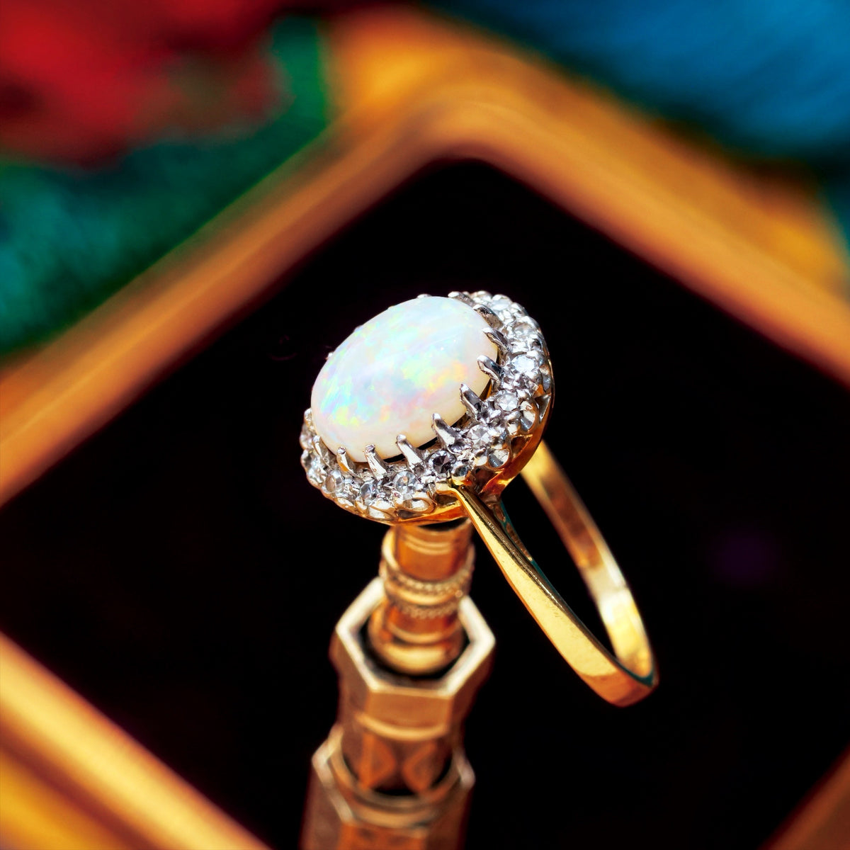 Date 1976 Rainbow Opal & Diamond Cluster Ring