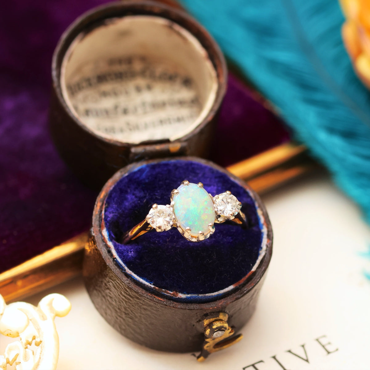 Adorable Vintage Opal & Diamond Trilogy Ring