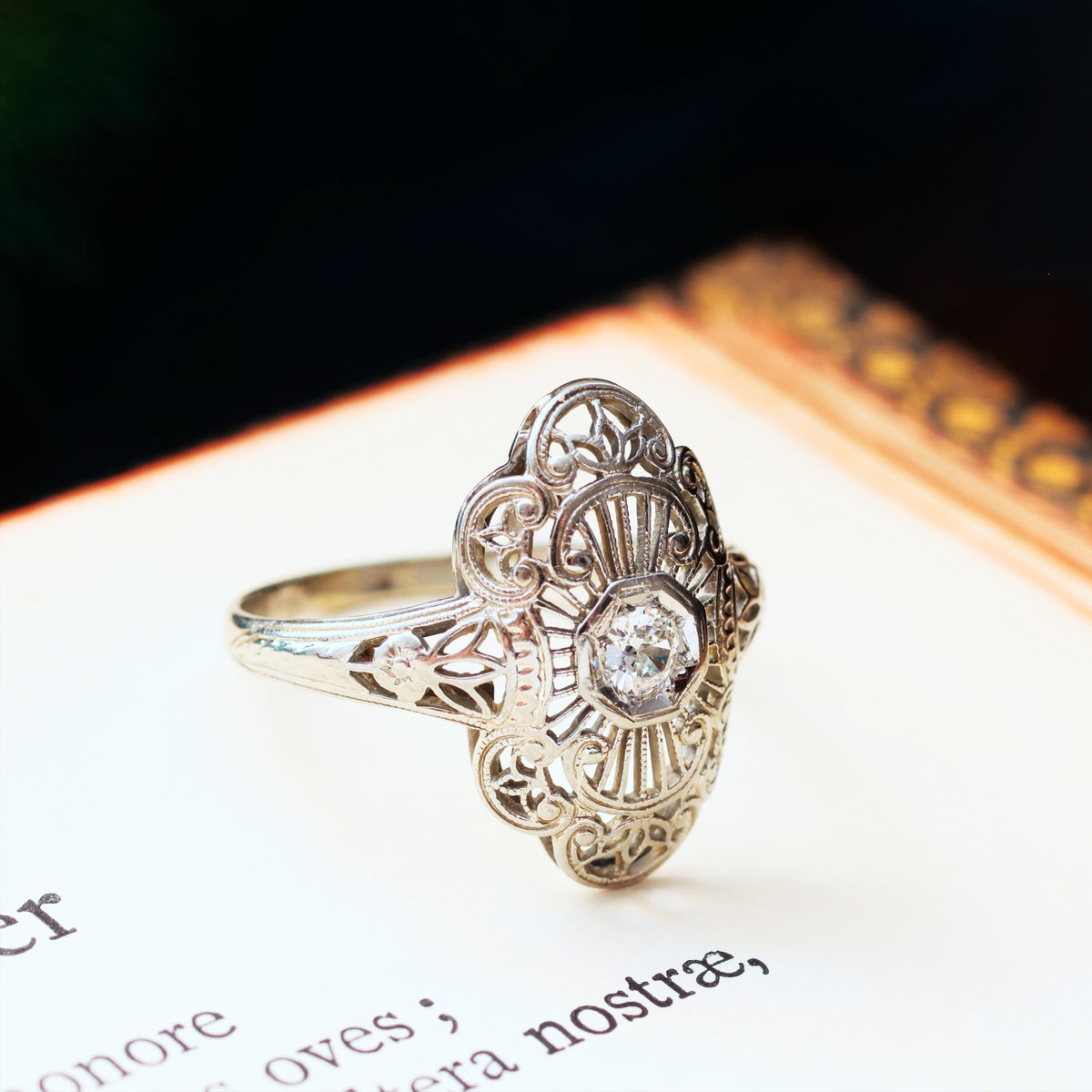 Romantic Blossom Art Deco Filigree Diamond Ring