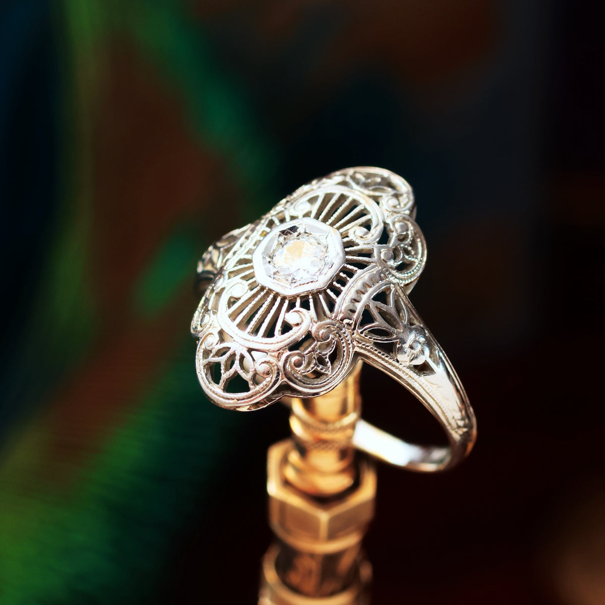 Romantic Blossom Art Deco Filigree Diamond Ring