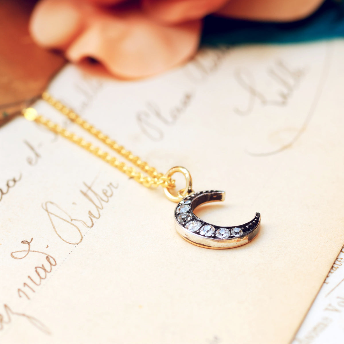 Magical Antique Diamond Crescent Moon Pendant