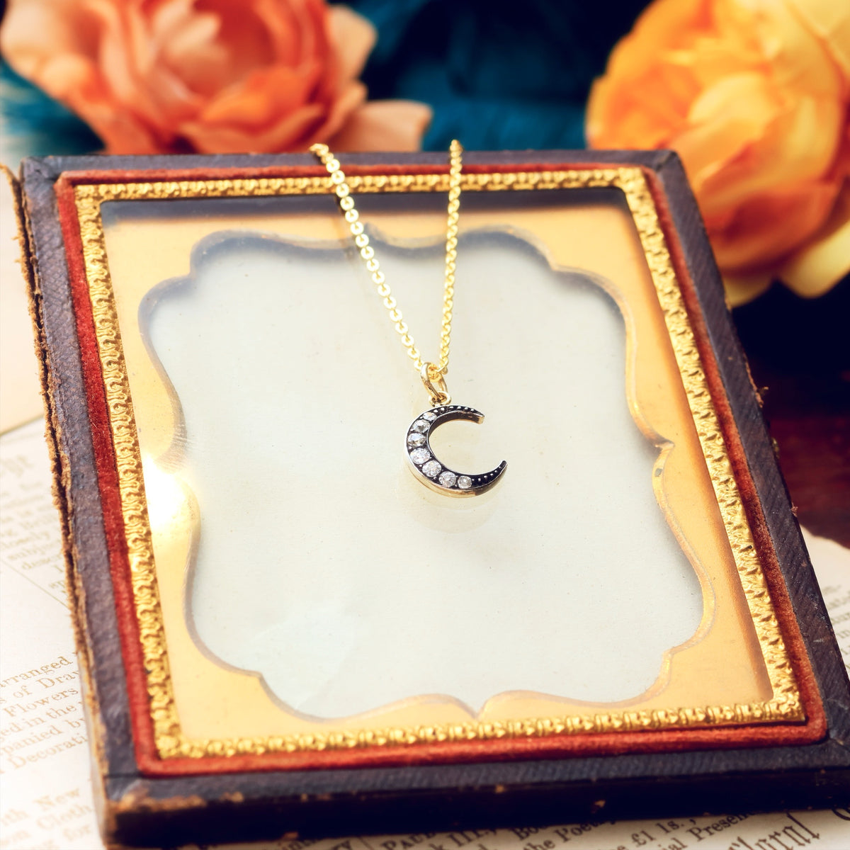 Magical Antique Diamond Crescent Moon Pendant