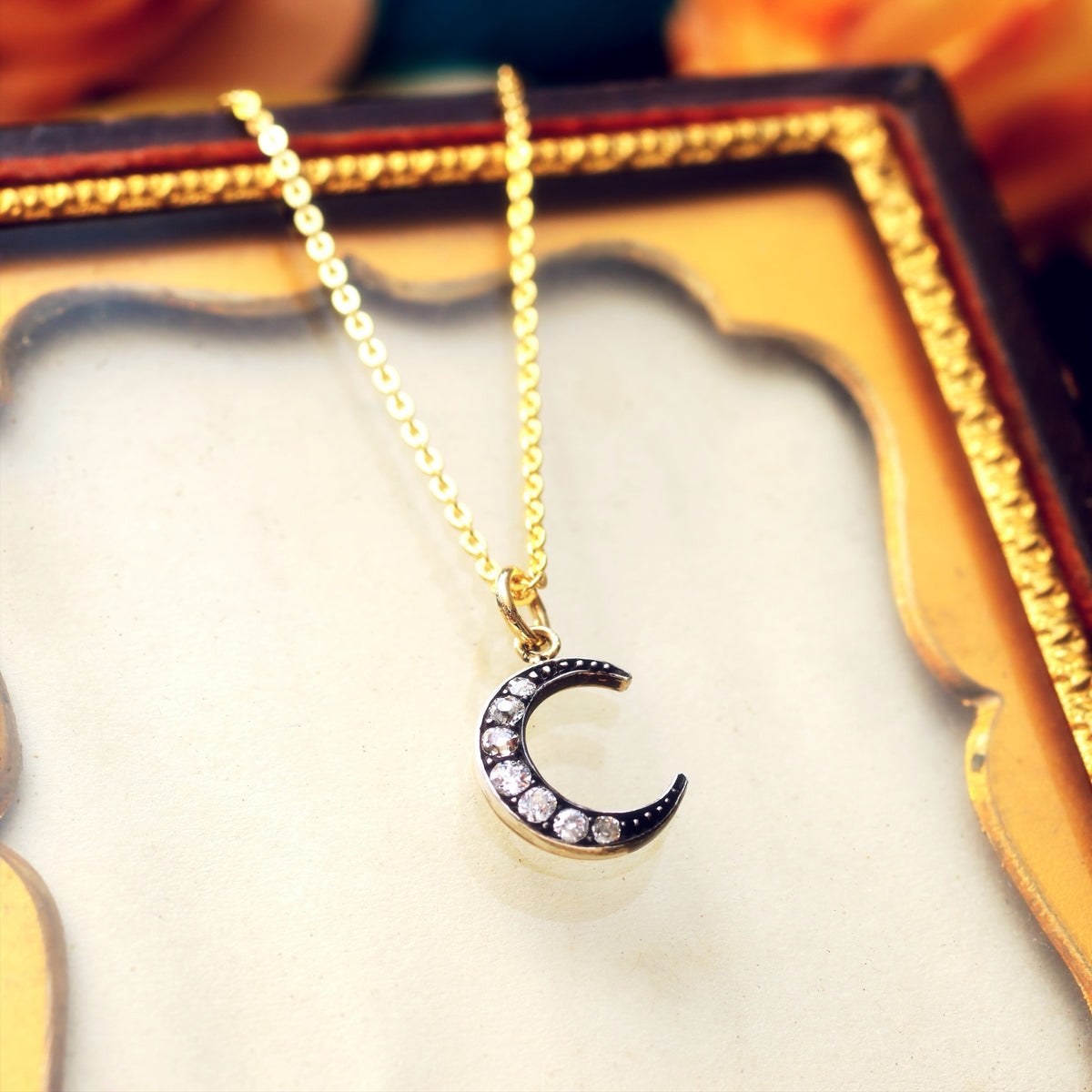 Magical Antique Diamond Crescent Moon Pendant