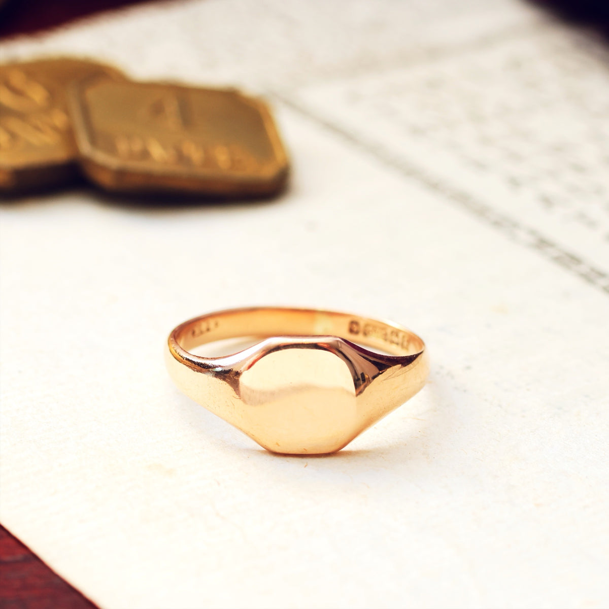 Vintage Date 1930 Rose Gold Signet Ring