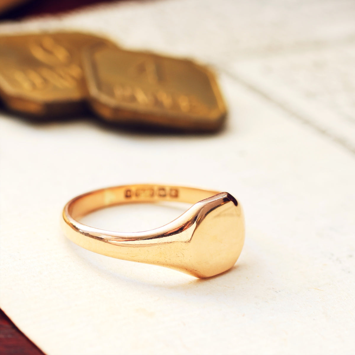 Vintage Date 1930 Rose Gold Signet Ring