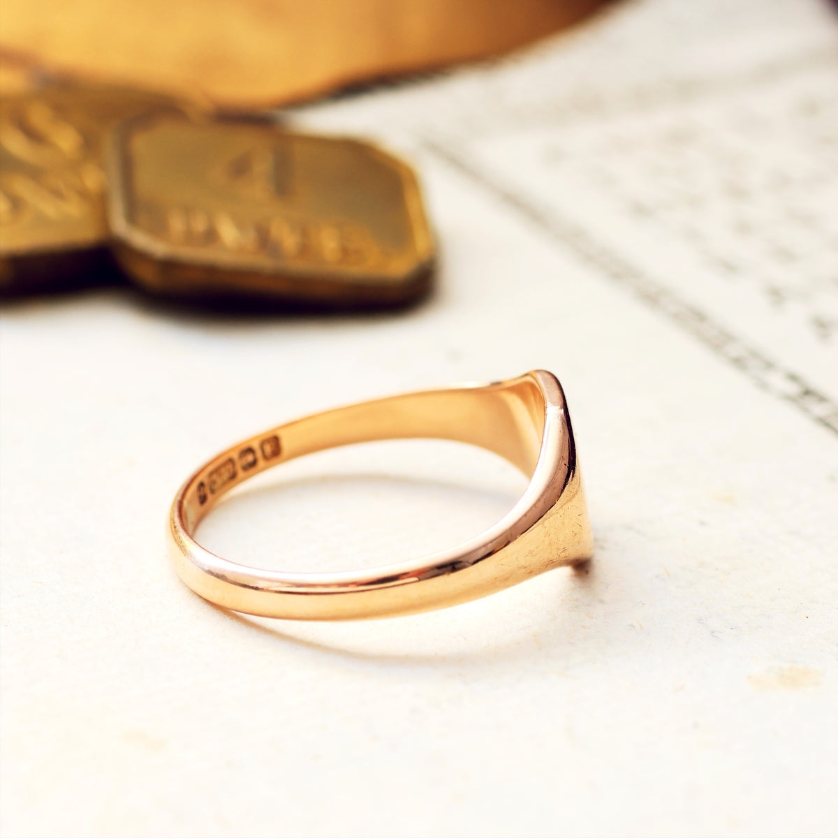 Vintage Date 1930 Rose Gold Signet Ring