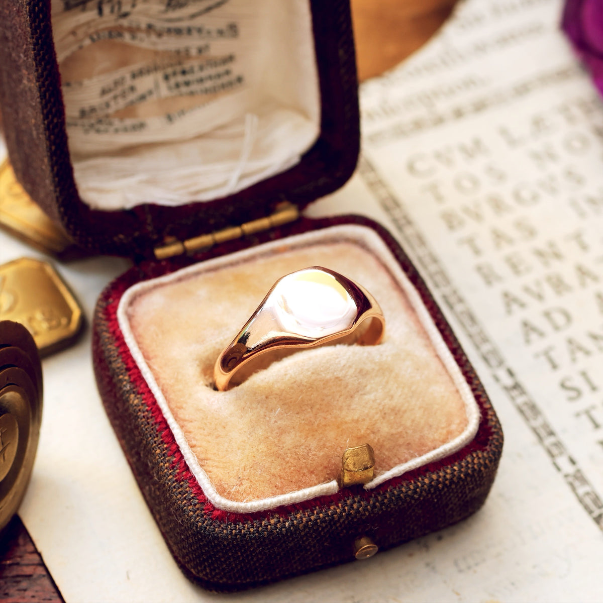 Vintage Date 1930 Rose Gold Signet Ring