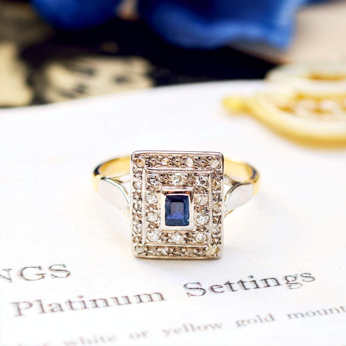 Vintage Art Deco Sapphire & Diamond Cluster Ring