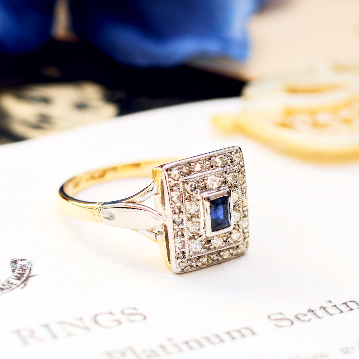 Vintage Art Deco Sapphire & Diamond Cluster Ring