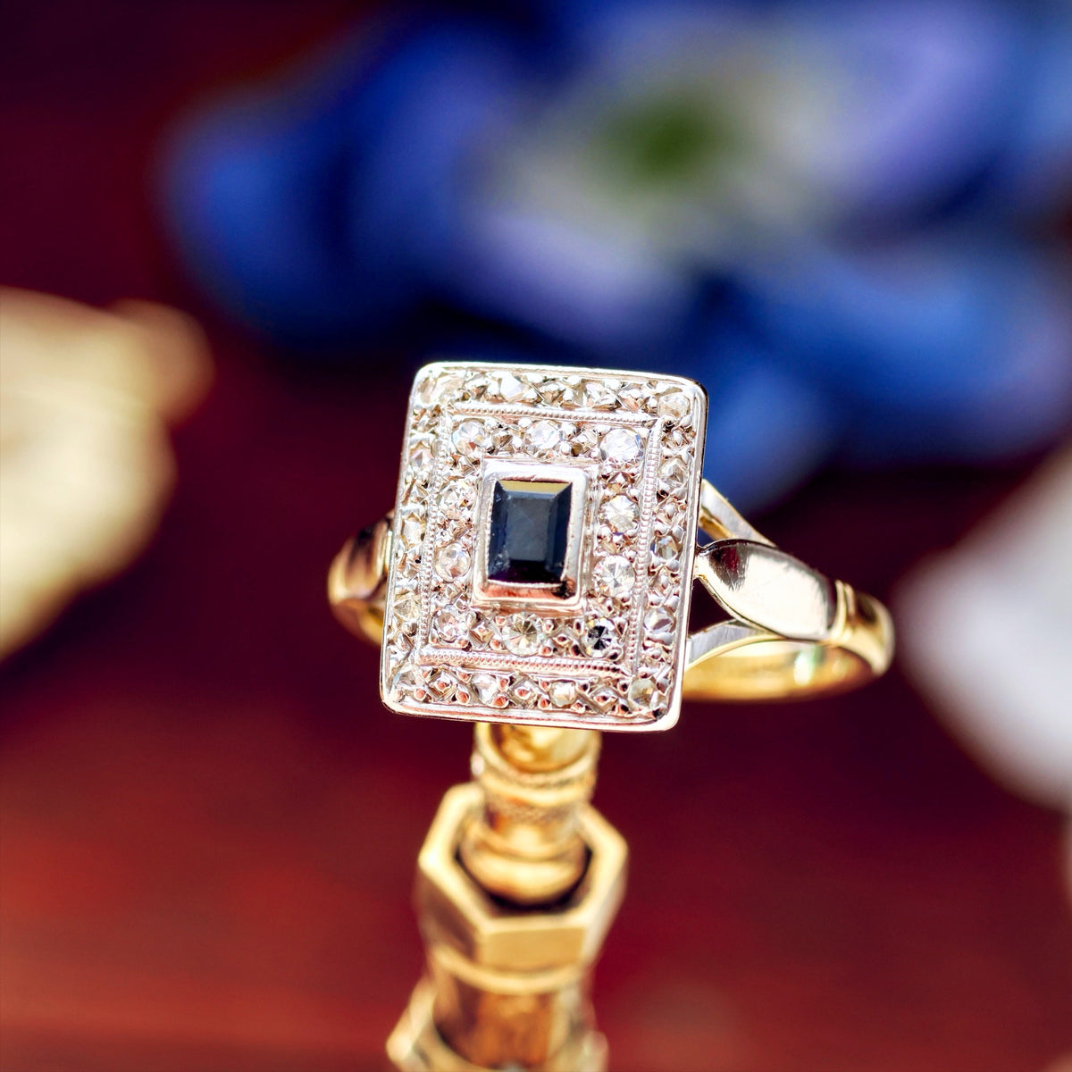 Vintage Art Deco Sapphire & Diamond Cluster Ring