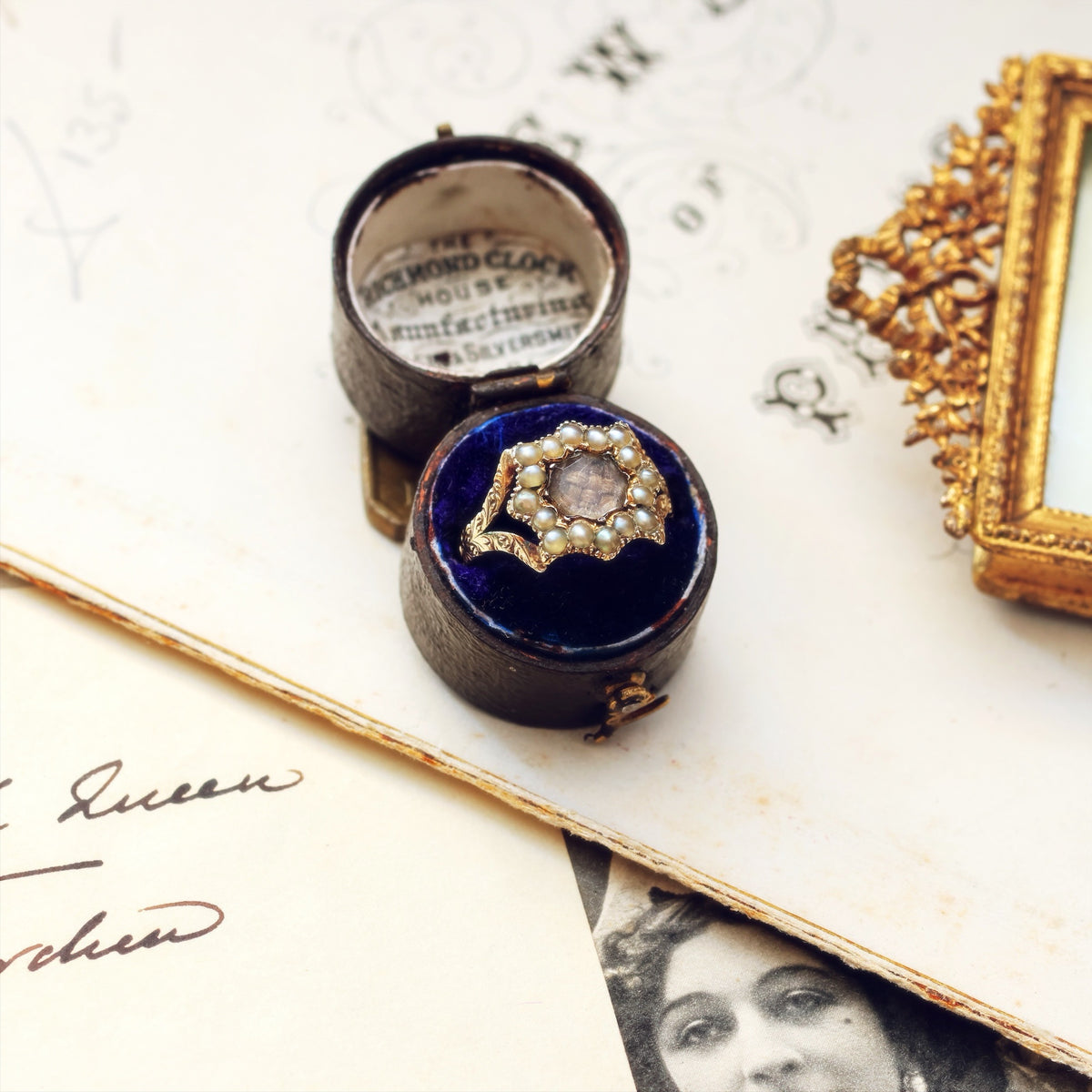 Prettily Poignant Date 1833 Seed Pearl Mourning Ring