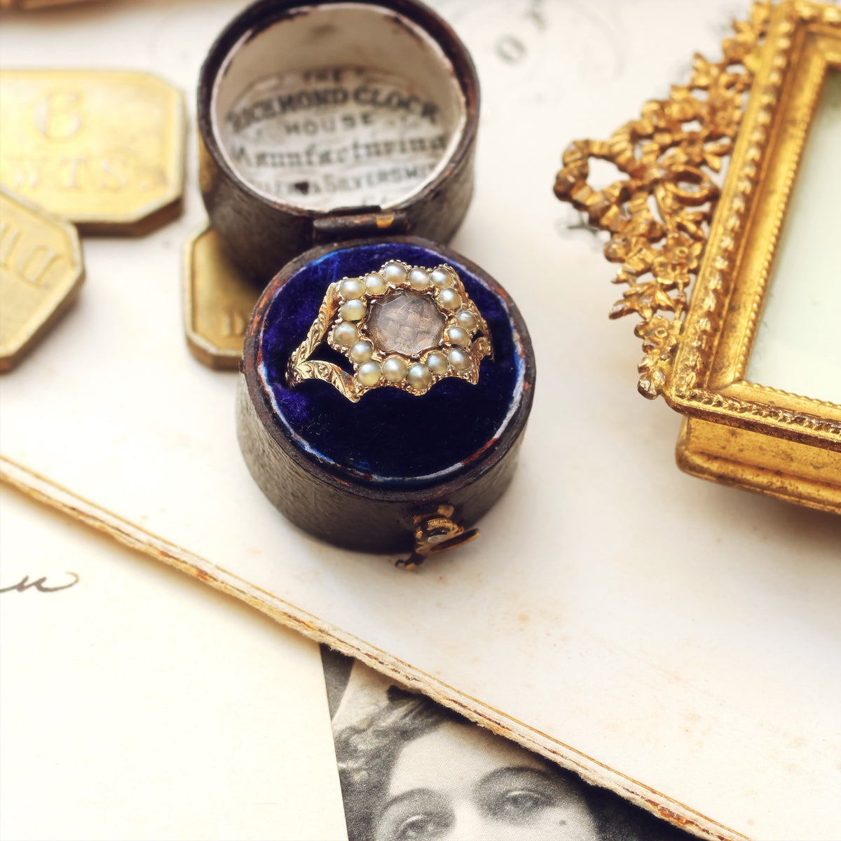 Prettily Poignant Date 1833 Seed Pearl Mourning Ring