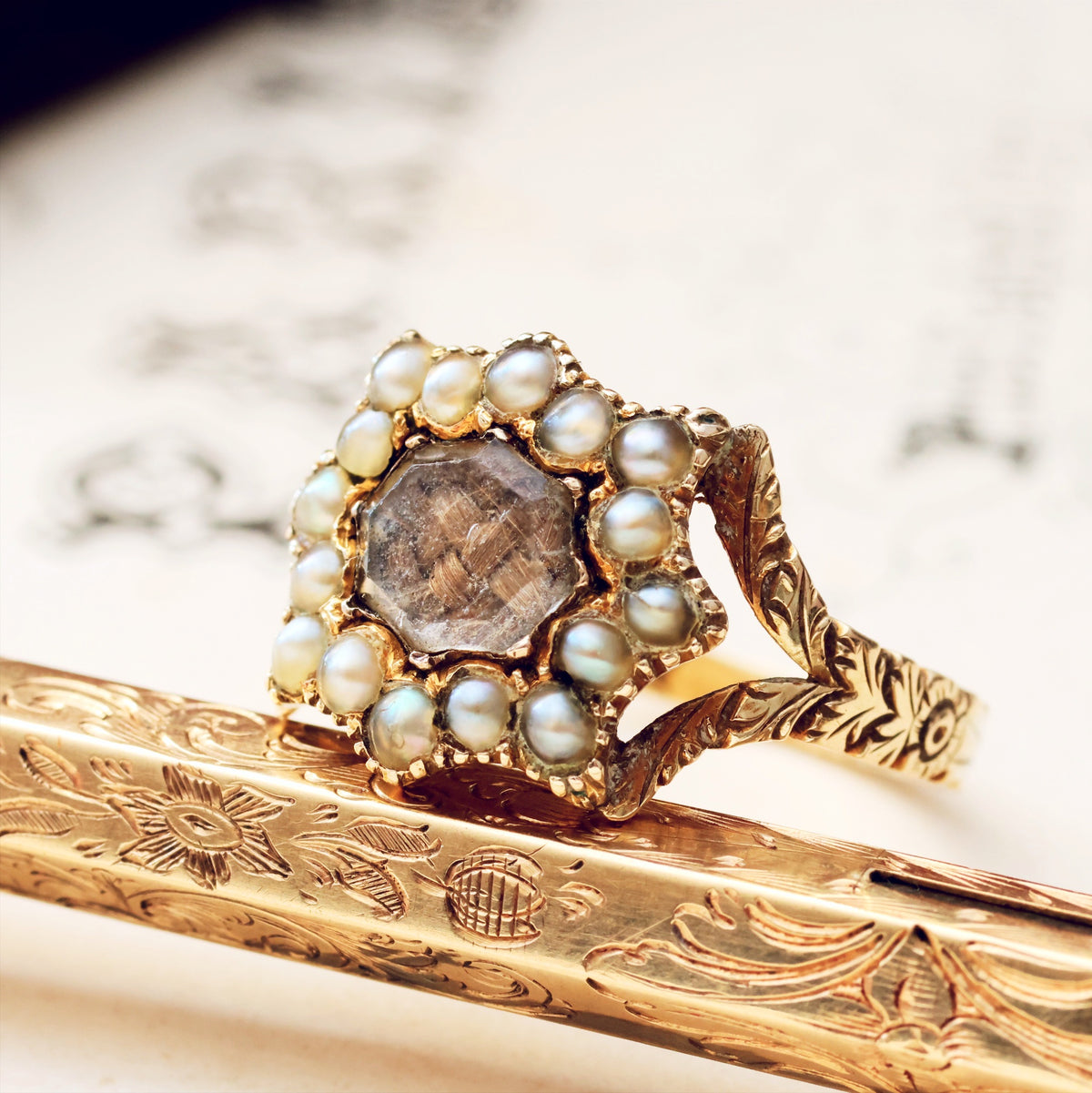 Antique Seed Pearl & Gold Mourning Ring