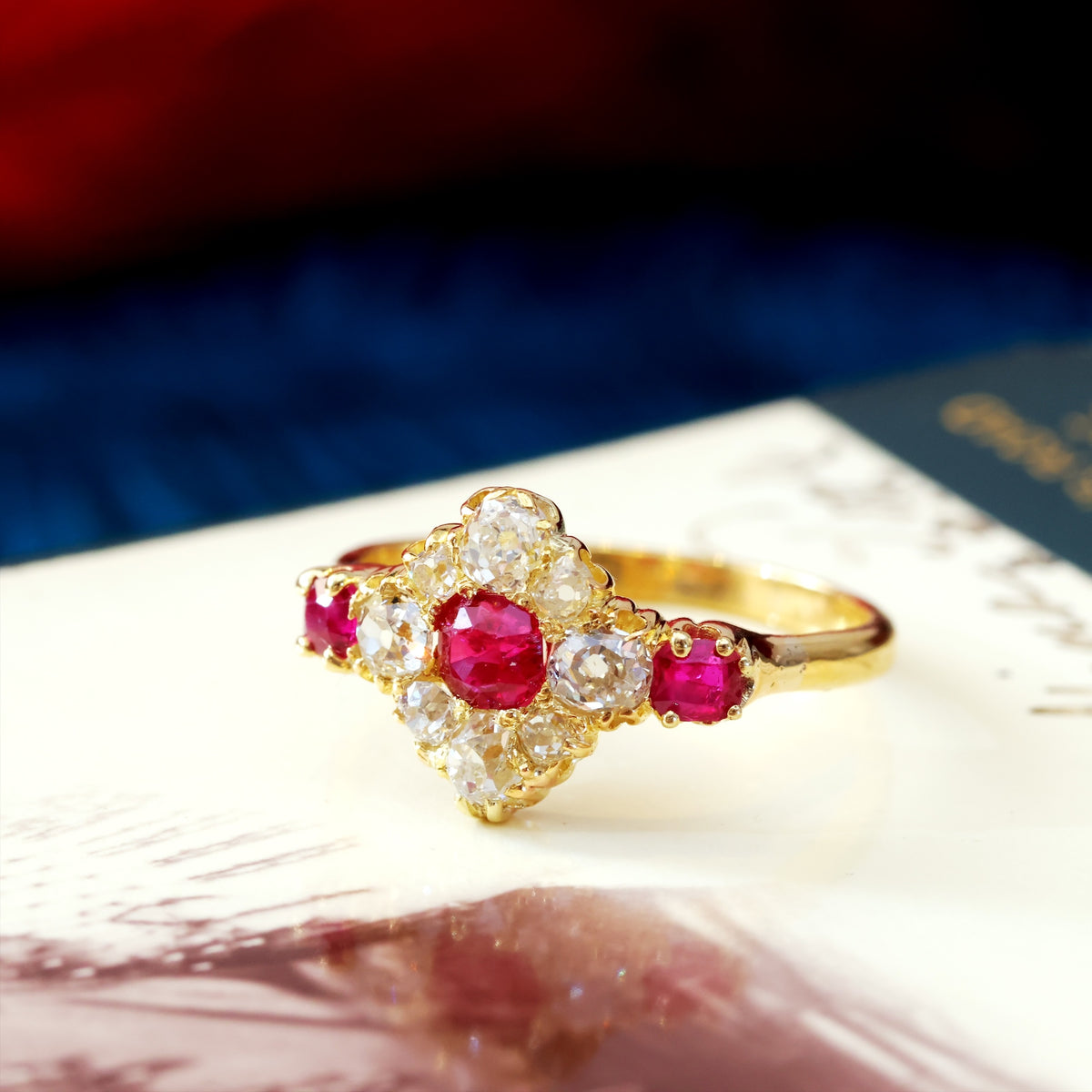 Most Special Victorian Ruby & Diamond Cluster Ring