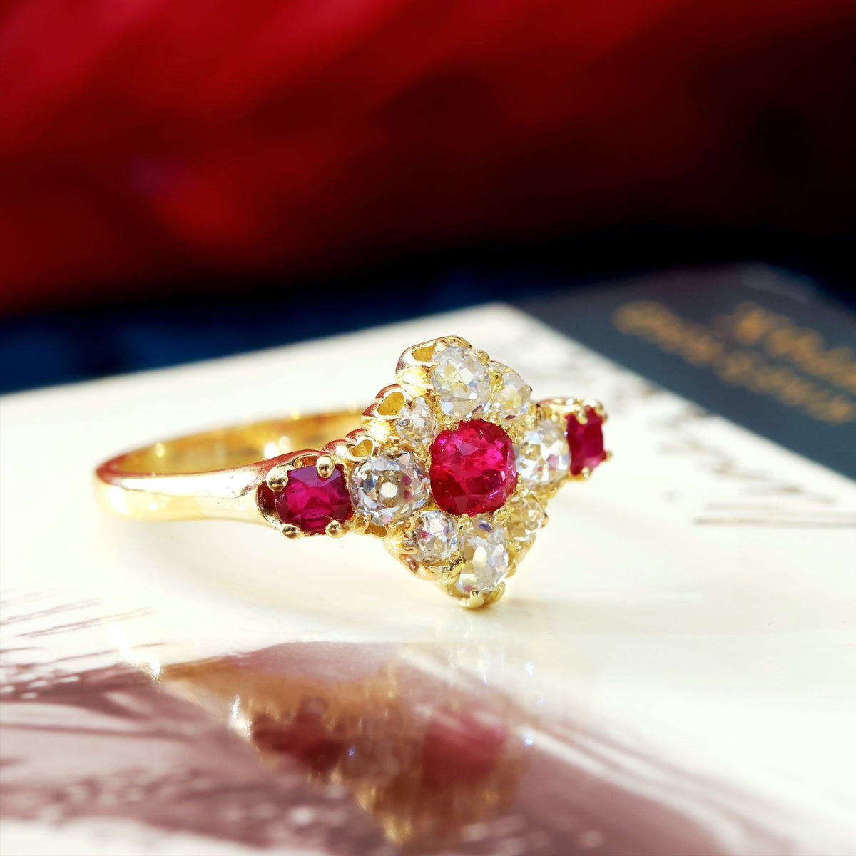 Most Special Victorian Ruby & Diamond Cluster Ring