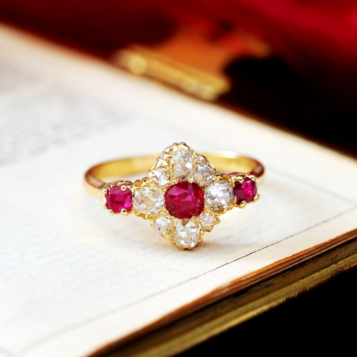 Most Special Victorian Ruby & Diamond Cluster Ring