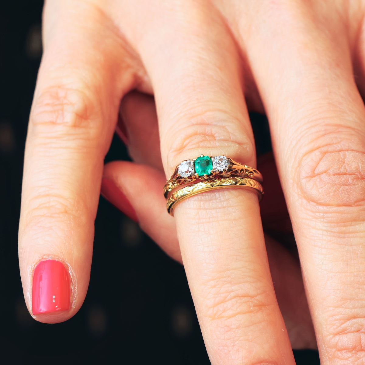 Antique Victorian Emerald & Diamond Trilogy Engagement Ring