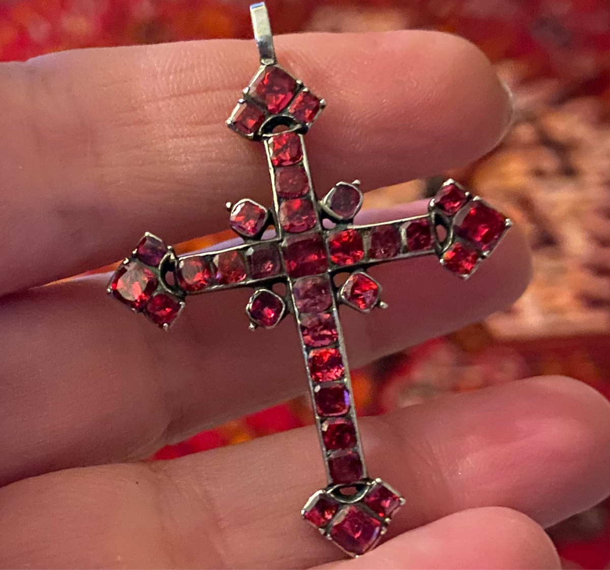 Antique Georgian Iberian Foiled Garnet Cross