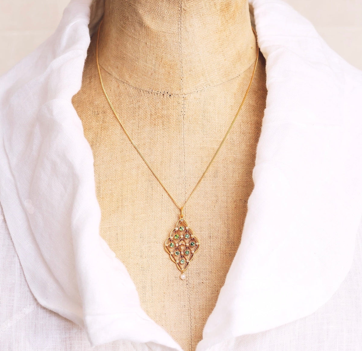 Fine Lovely Edwardian Tourmaline & Seed Pearl Pendant