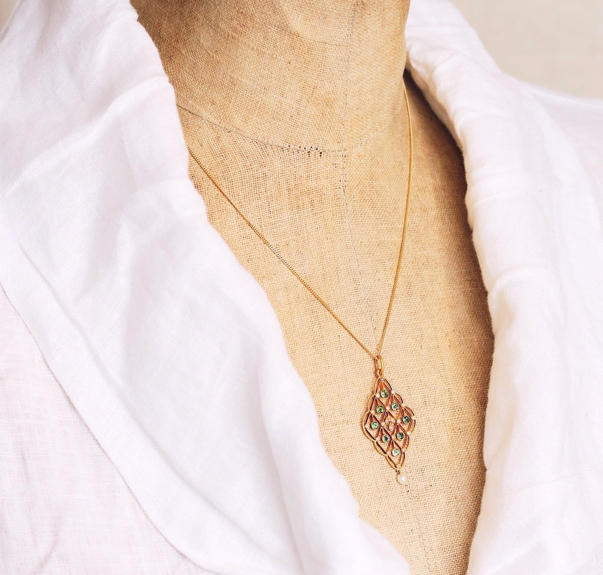 Fine Lovely Edwardian Tourmaline & Seed Pearl Pendant