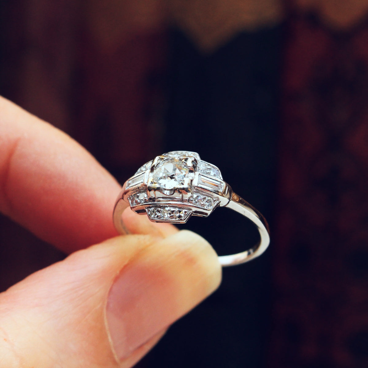 Vintage Art Deco Hand Cut Diamond Engagement Ring