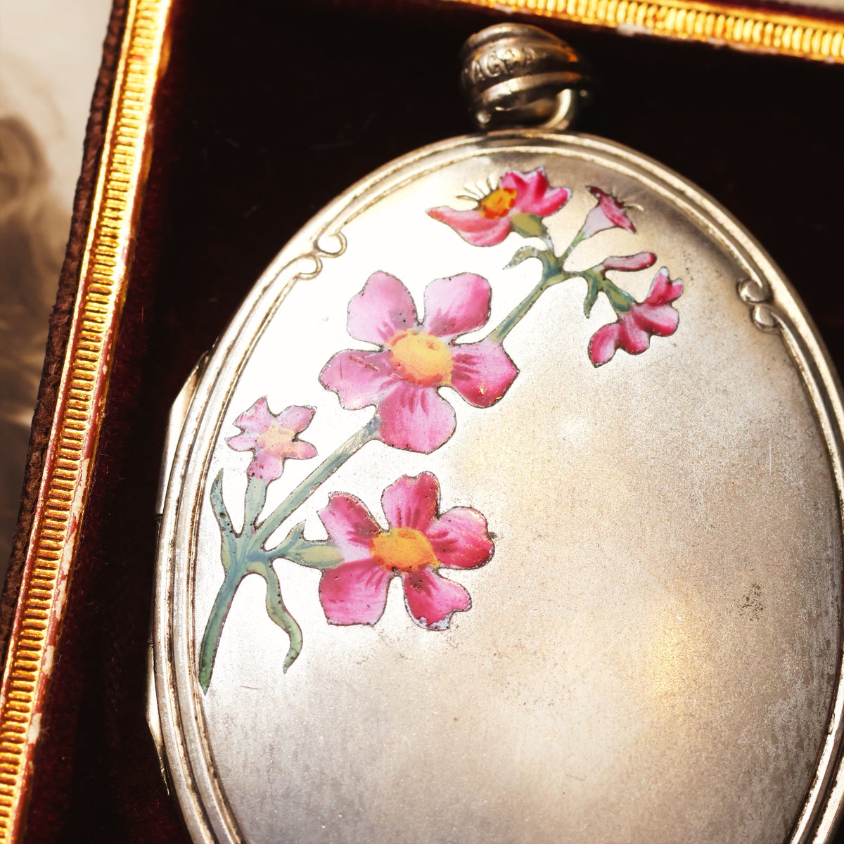 Antique 1920's Wild Rose Enamelled Locket