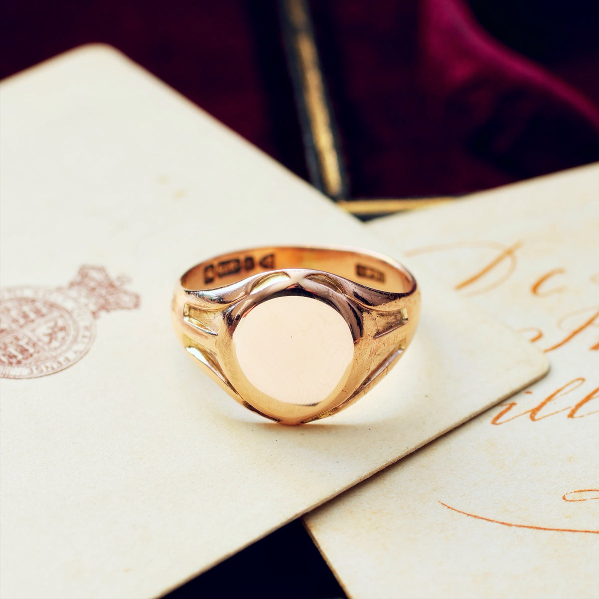 Antique Date 1911 9ct Rose Gold Signet Ring