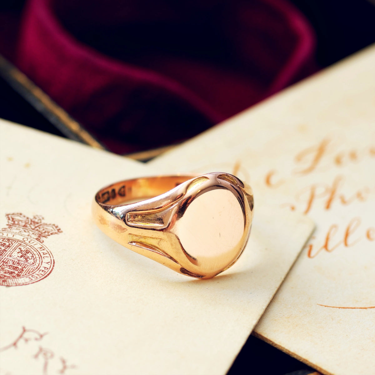 Antique Date 1911 9ct Rose Gold Signet Ring