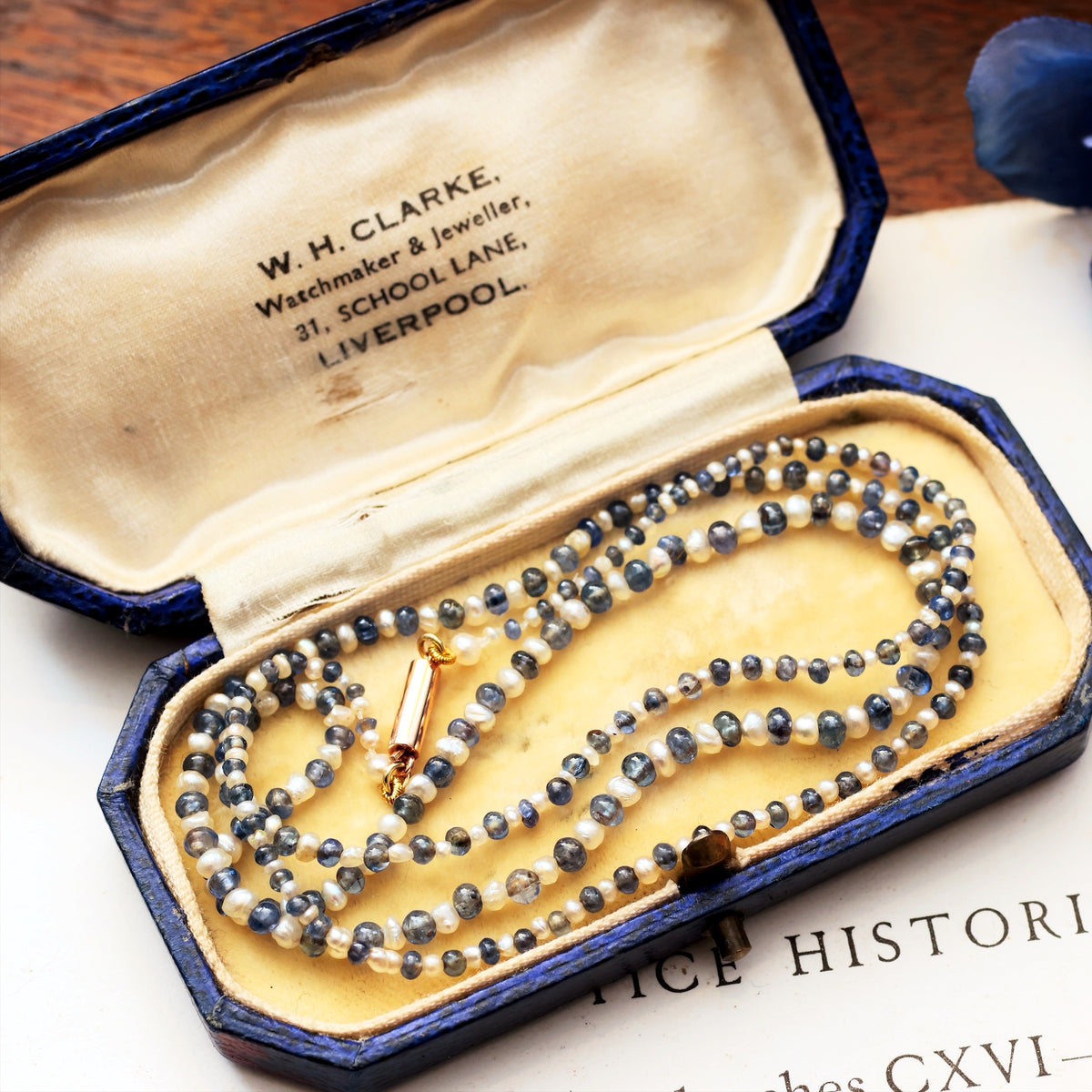 Scarce Antique Natural Pearl & Sapphire Necklace