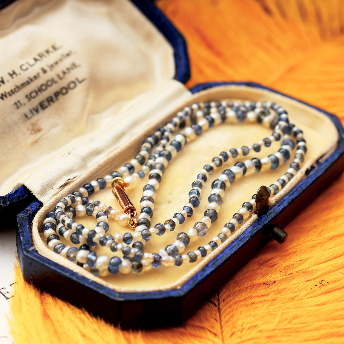 Scarce Antique Natural Pearl & Sapphire Necklace