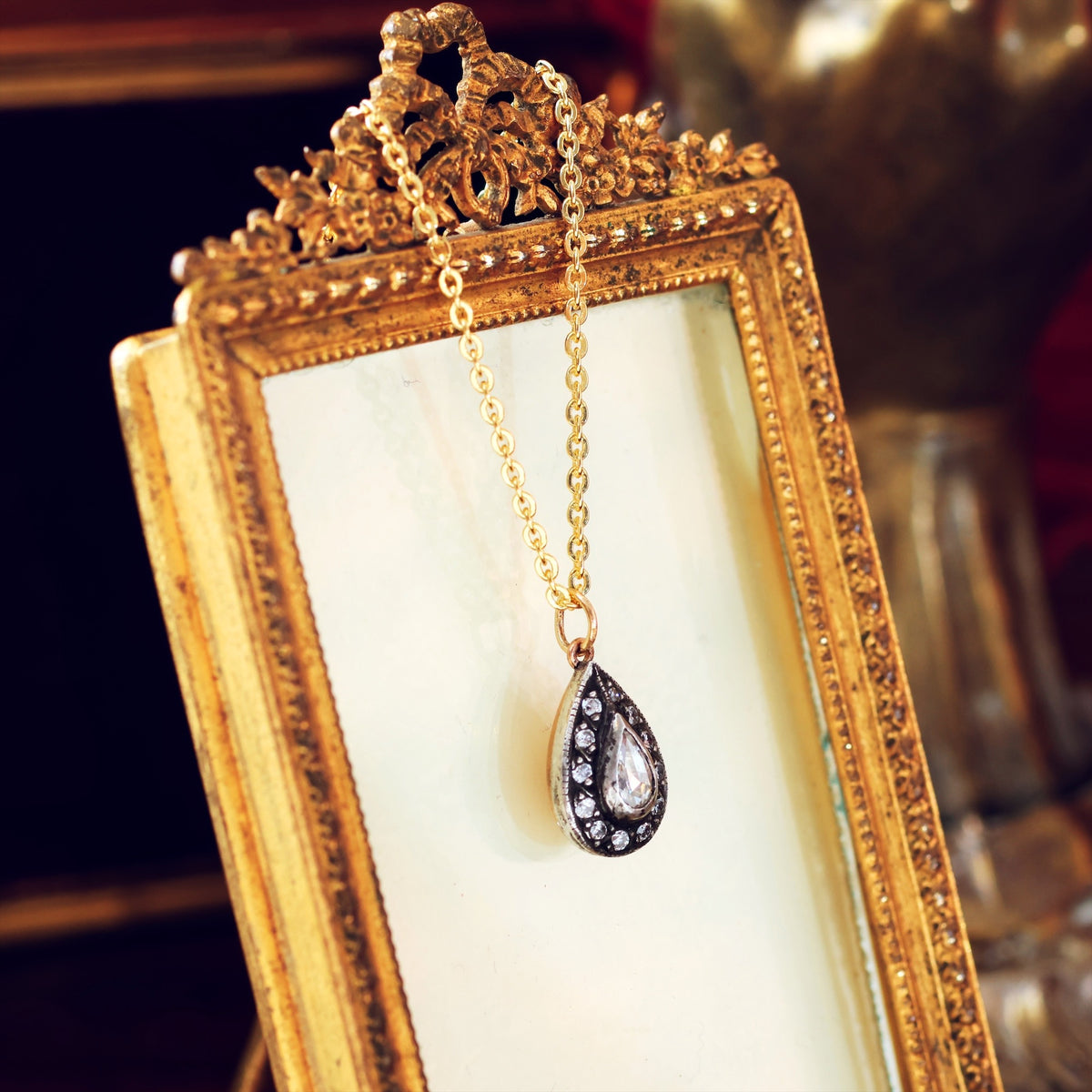 Antique Pear Shaped Rose Diamond Pendant