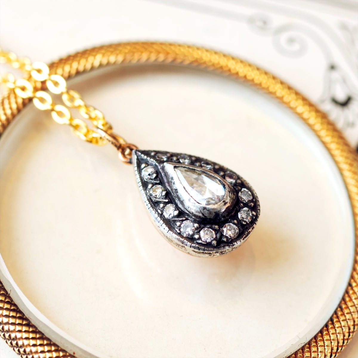 Antique Pear Shaped Rose Diamond Pendant