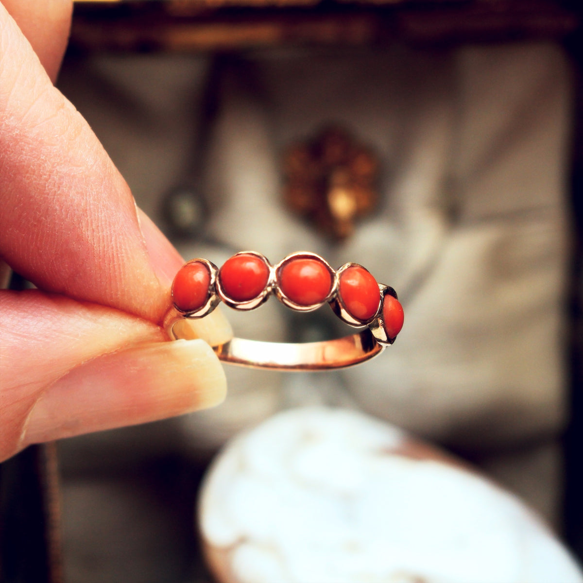 Antique Victorian Mediterranean Coral Band Ring