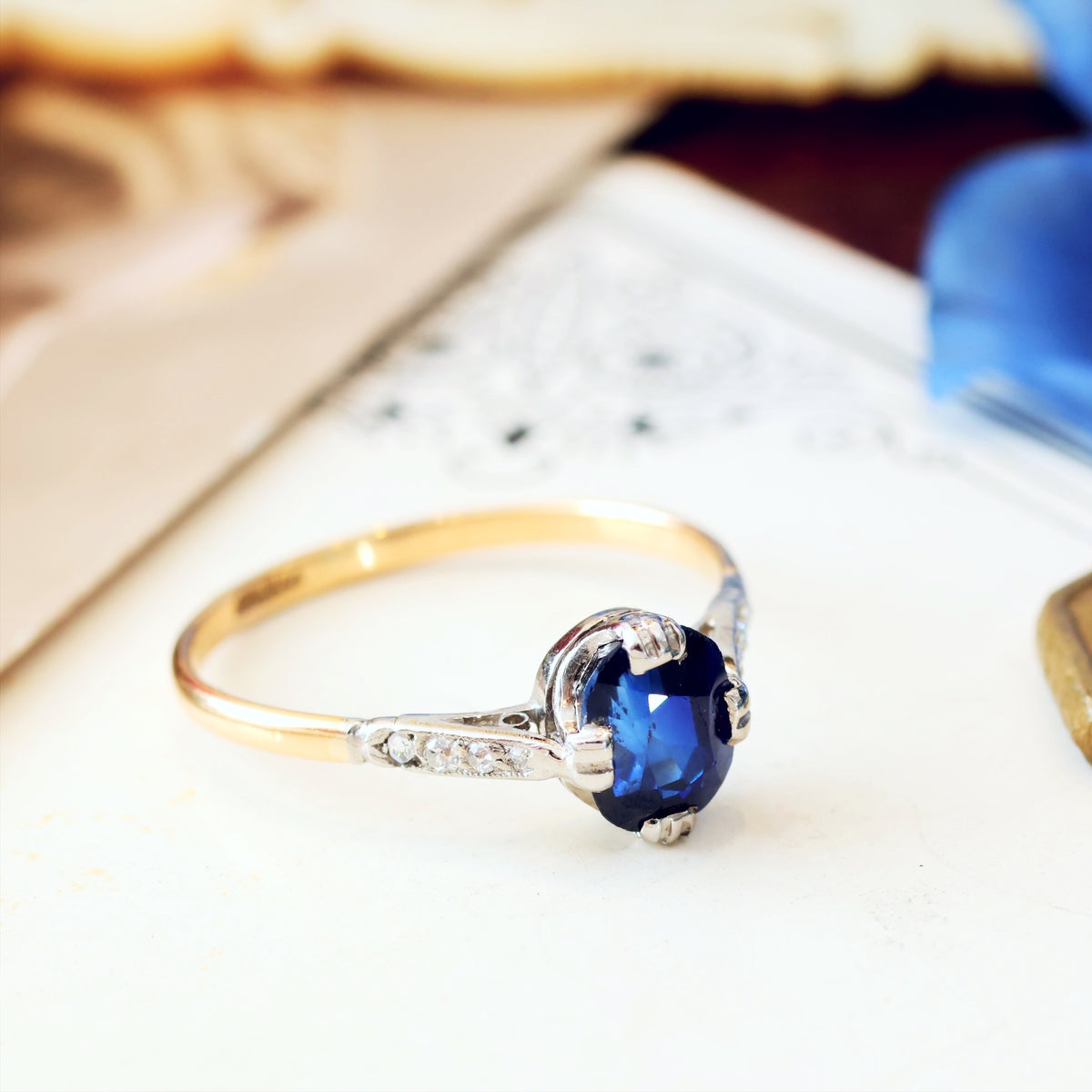 Vintage 1920's Sapphire & Diamond Ring